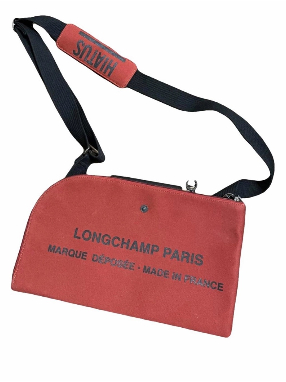 Longchamp Red Canvas Messenger Bag with Black Strap